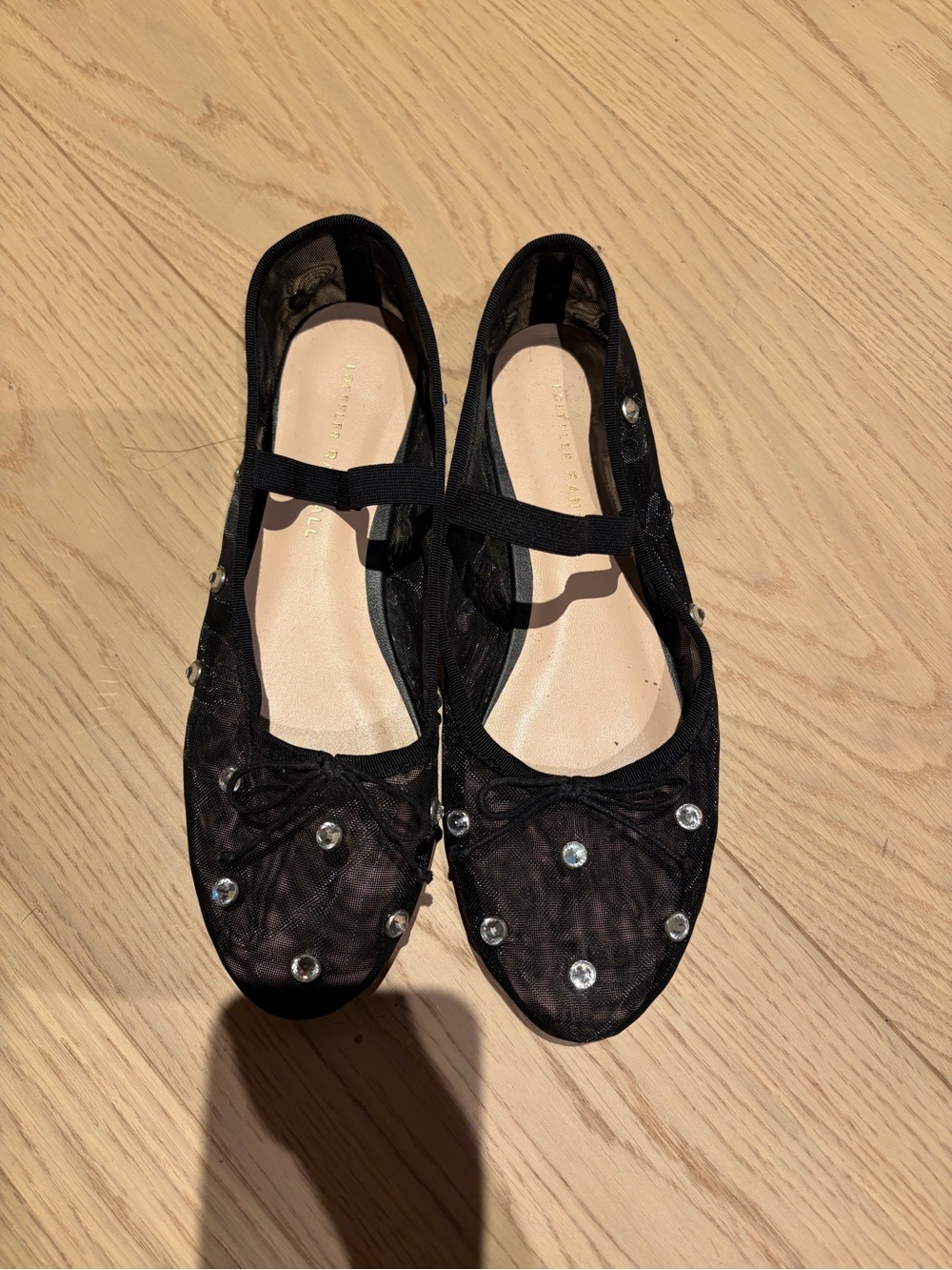Loeffler Randall Black Mesh Crystal-Embellished Mary Jane Flats - Picture 2 of 4